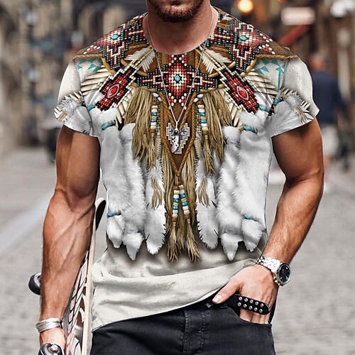 

Men's Unisex T shirt Tee Graphic Prints Crew Neck Brown Gray 3D Print Outdoor Street Short Sleeve Print Clothing Apparel Sports Ethnic Style Casual Classic / Summer / Summer