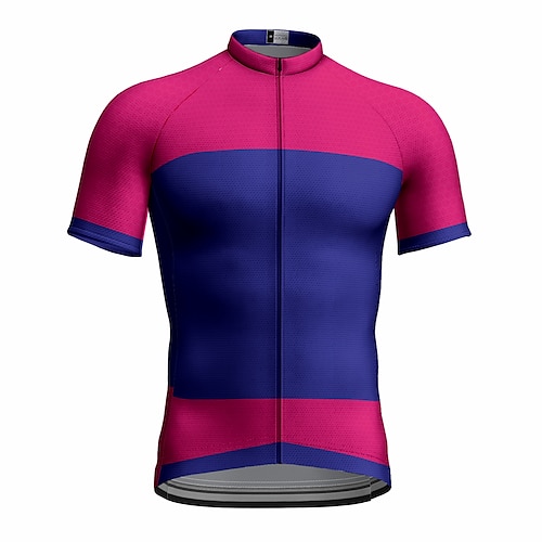 

Men's Cycling Jersey Short Sleeve Bike Jersey Top with 3 Rear Pockets Mountain Bike MTB Road Bike Cycling Breathable Quick Dry Moisture Wicking Reflective Strips Rose Red Color Block Polyester Spandex