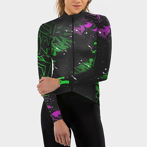 

21Grams Mulheres Camisa para Ciclismo Manga Longa Moto Blusas com 3 bolsos traseiros Ciclismo de Montanha Ciclismo de Estrada Respirável Secagem Rápida Pavio Humido Tiras Refletoras Preto Graffiti