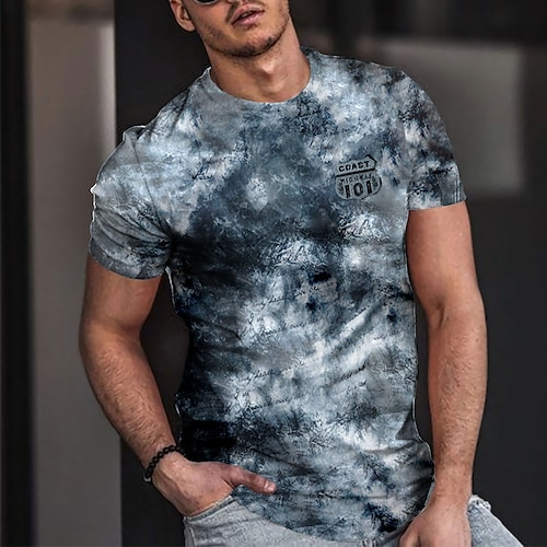 

Men's T shirt Tee Tee Graphic Round Neck Blue 3D Print Casual Daily Short Sleeve 3D Print Clothing Apparel Fashion Cool Designer Comfortable / Summer / Summer