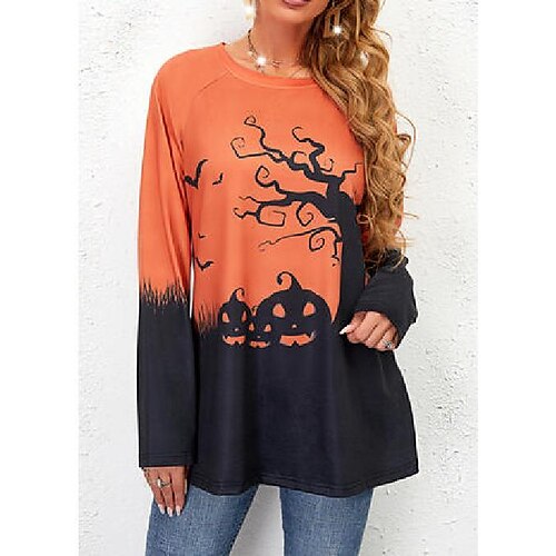 

Halloween Print Color Block Round Neck Long Sleeves Sweatshirt