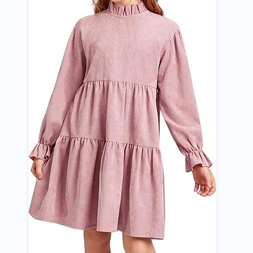 

Kids Little Girls' Dress Solid Colored School Daily Pink Wine Long Sleeve Beautiful Cute Dresses Fall Winter 4-13 Years