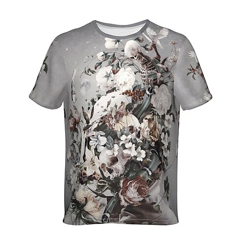 

Men's Unisex T shirt Tee 3D Print Floral Graphic Prints Crew Neck Street Daily Print Short Sleeve Tops Casual Classic Big and Tall Sports Gray / Summer