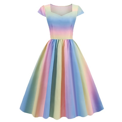 

damen swing kleid vintage kleid midi kleid regenbogen kurzarm regenbogen druck winter herbst eckiger ausschnitt 1950er 2023 stil s m l xl xxl