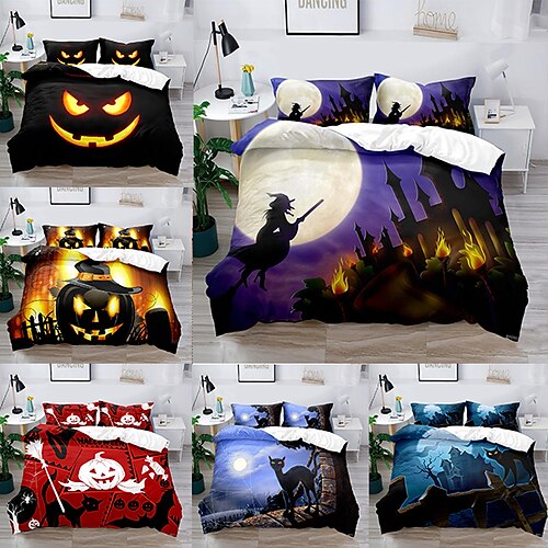 

3-Piece Halloween Decoration Duvet Cover Set Hotel Bedding Sets Comforter Cover Include 1 Duvet Cover, 2 Pillowcases for Double/Queen/King(1 Pillowcase for Twin/Single)