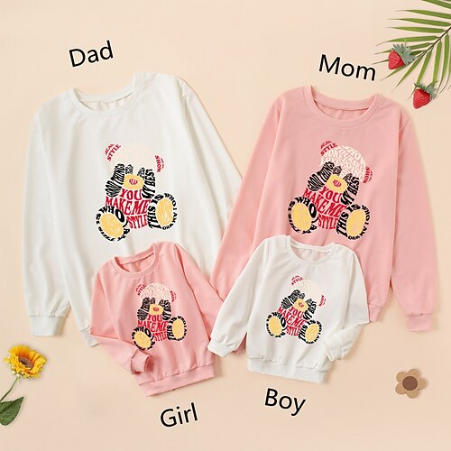 

Family Look Sweatshirt Graphic Patterned Bear Letter Daily Print Multicolor Long Sleeve Adorable Matching Outfits