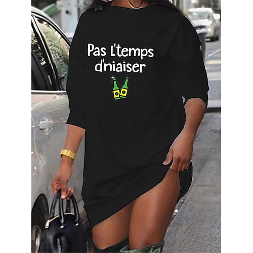 

Women's Shift Dress Short Mini Dress Black Long Sleeve Print Letter Print Fall Winter Crew Neck Casual Fashion 2022 S M L XL XXL 3XL