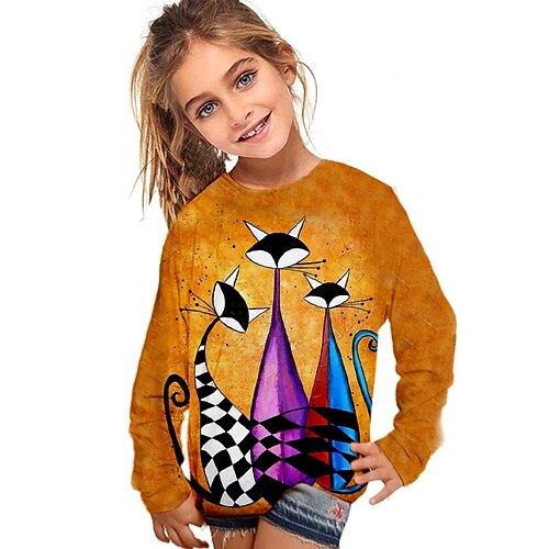 

Kids Girls' T shirt Animal Outdoor 3D Print Long Sleeve Active 3-12 Years Winter Yellow