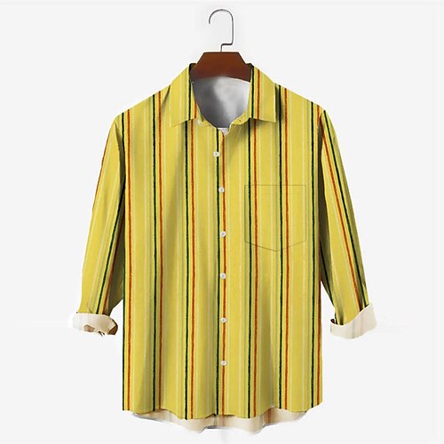 

Men's Shirt 3D Print Striped Turndown Street Casual Button-Down Print Long Sleeve Tops Casual Fashion Breathable Yellow