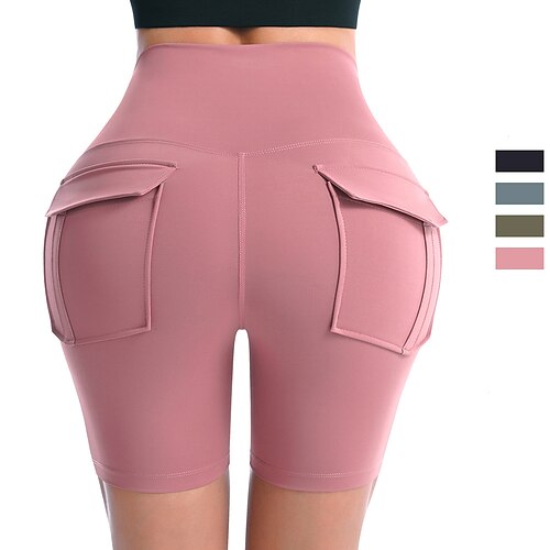 

Women's Yoga Shorts Back Pocket Tummy Control Butt Lift Quick Dry High Waist Yoga Fitness Gym Workout Shorts Bottoms Black Rosy Pink Grey Sports Activewear Stretchy Skinny / Athletic / Athleisure