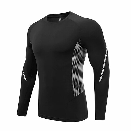 

Men's Compression Shirt Patchwork Long Sleeve Sweatshirt Athletic Spandex Breathable Quick Dry Moisture Wicking Gym Workout Running Active Training Sportswear Activewear Black