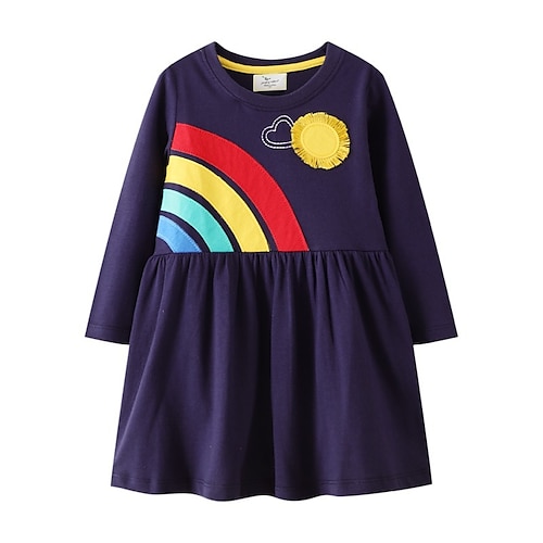 

Kids Little Girls' Dress Rainbow A Line Dress School Daily Blue Beautiful Cute Dresses Fall Winter 2-6 Years