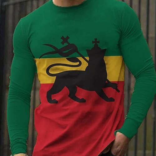 

Men's Unisex T shirt Tee Color Block Graphic Prints Crew Neck Green Long Sleeve 3D Print Outdoor Street Print Tops Vintage Sports Casual Big and Tall
