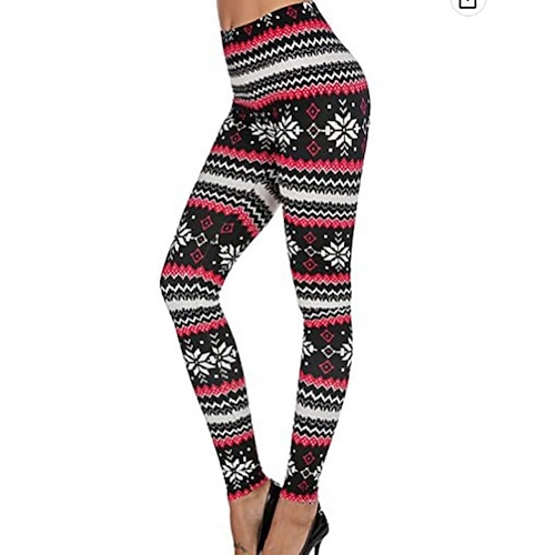 

Women's Tights Leggings Fuchsia Red White Mid Waist Casual / Sporty Athleisure Christmas Gifts Weekend Print Stretchy Ankle-Length Tummy Control Snowflake S M L XL XXL / Skinny