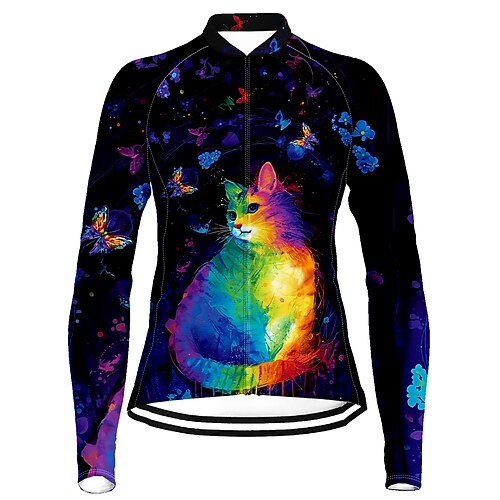 

21Grams Women's Cycling Jersey Long Sleeve Bike Top with 3 Rear Pockets Mountain Bike MTB Road Bike Cycling Quick Dry Moisture Wicking Purple Cat Butterfly Sports Clothing Apparel / Stretchy
