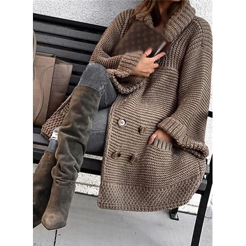 

Women's Cardigan Sweater Jumper Crochet Knit Tunic Button Knitted Pure Color Shirt Collar Elegant Casual Outdoor Going out Winter Fall Brown S M L / Long Sleeve / Regular Fit