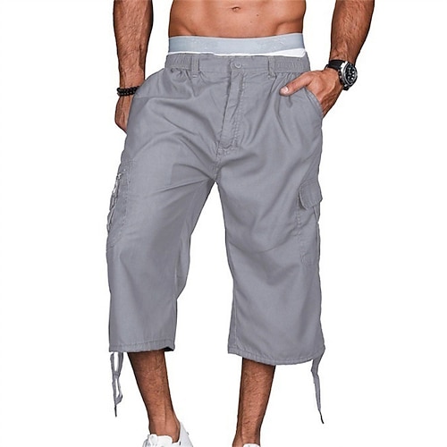 

Men's Cargo Shorts Crop Multi Pocket Solid Color Comfort Breathable Calf-Length Casual Daily Streetwear Cotton Blend Sports Fashion Green Grey Micro-elastic