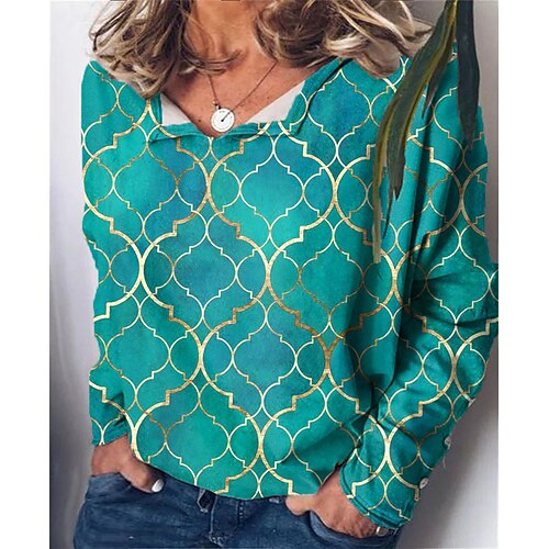 

Women's Plus Size Tops Blouse Shirt Color Gradient Geometry Print Long Sleeve V Neck Streetwear Daily Vacation Polyester Fall Winter Green Blue