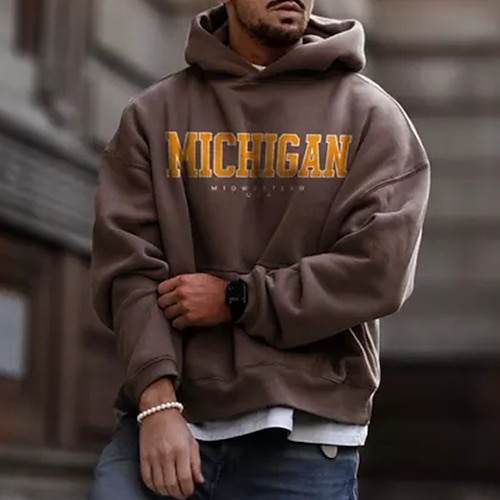 

Men's Hoodie Pullover Hooded Graphic Letter Front Pocket Print Daily Holiday Going out Hot Stamping Streetwear Casual Hoodies Sweatshirts Long Sleeve Brown