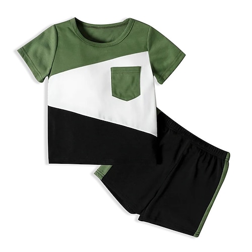 

Kids Boys T-shirt Shorts Clothing Set 2 Pieces Short Sleeve Green Color Block Crewneck Print Street Sports Vacation Fashion Comfort Cool Daily 3-13 Years