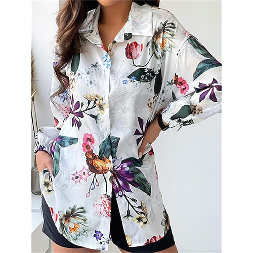 

Mujer Camisa Blusa Blanco Rojo Azul Piscina Graphic Estampado Manga Larga Casual Diario Vintage Casual Cuello Camisero Flor S