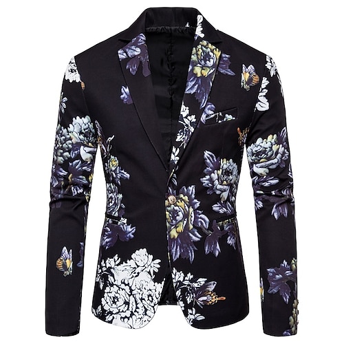 

Men's Blazer Quick Dry Party Single Breasted Plants 3D Printed Graphic Flat collar Party Jacket Outerwear Long Sleeve Classic Spring