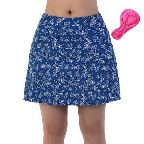 

21Grams Women's Cycling Skort Skirt Bike Skirt Bottoms Mountain Bike MTB Road Bike Cycling Sports Floral Botanical 3D Pad Cycling Breathable Quick Dry Dark Blue Polyester Spandex Clothing Apparel