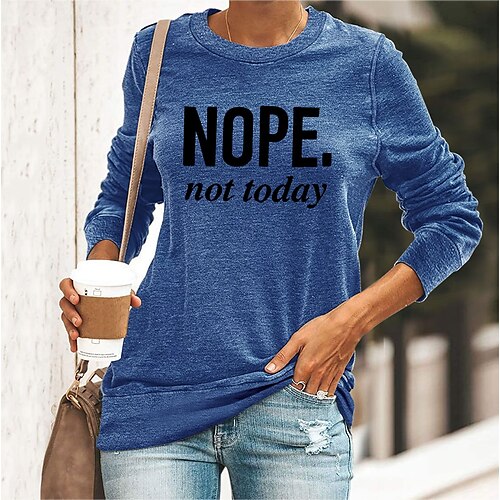 

Women's Basic Print Letter Basic Round Neck Regular Spring & Fall Blue Yellow Dark Green Dark Blue Black
