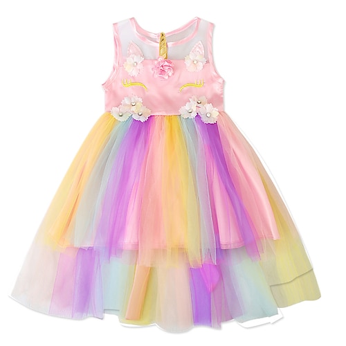 

Kids Little Girls' Dress Floral A Line Dress Daily Vacation Print Rainbow Asymmetrical Sleeveless Beautiful Cute Dresses Spring Summer Regular Fit 2-6 Years