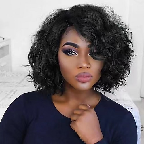 

Remy Human Hair Wig Short Loose Wave Pixie Cut Natural Women Sexy Lady New Capless Chinese Hair Women's Natural Black #1B 8 inch