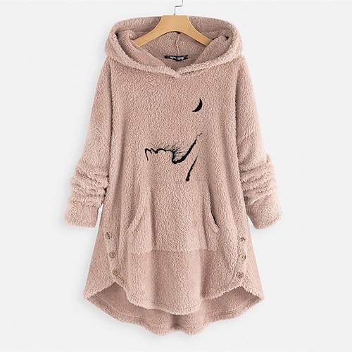 

Women's Plus Size Tops Hoodie Sweatshirt Abstract Embroidered Pocket Long Sleeve Hooded Streetwear Daily Vacation Polyester Fall Winter Pink