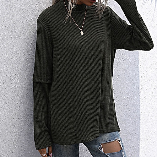 

Women's Pullover Sweater Jumper Ribbed Knit Knitted Pure Color Turtleneck Casual Soft Home Daily Fall Winter Army Green S M L / Long Sleeve
