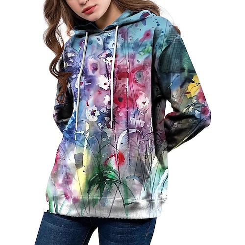 

Women's Pullover Hoodie Sweatshirt Pullover Graffiti Front Pocket Print Daily Sports 3D Print Active Streetwear Clothing Apparel Hoodies Sweatshirts Green Blue