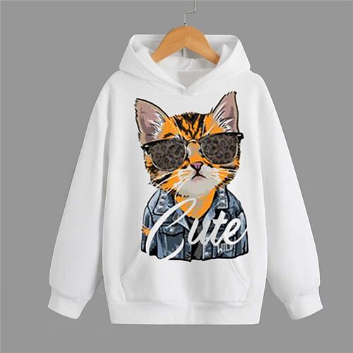 

Kids Boys Hoodie Animal Outdoor 3D Print Long Sleeve Pocket Active 3-13 Years Winter White