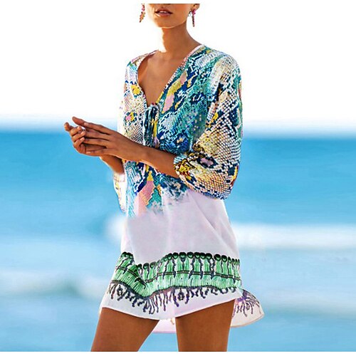 

Women's Red / Yellow Blue-Green Floral Oversized Spring Summer Active One-Size