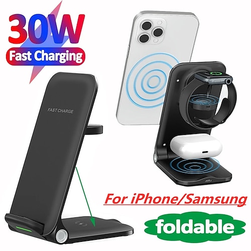 

30W Wireless Charger Stand 3 in 1 for iPhone 12 13 Wireless Charger Stand for Samsung S20 15W 3 in 1 Wireless Charger Stand