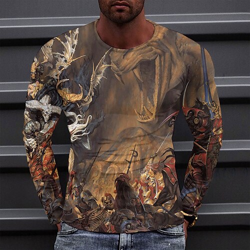 

Men's T shirt Tee Tee Graphic Round Neck Yellow Long Sleeve 3D Print Casual Daily Print Tops Fashion Designer Comfortable Big and Tall