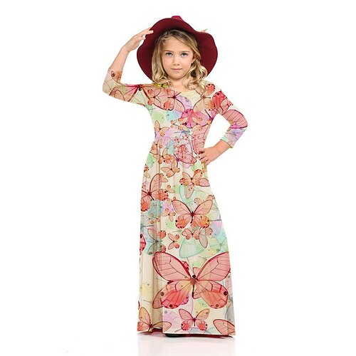 

Kids Little Girls' Dress Butterfly Animal Shift Dress Daily Holiday Vacation Print Pink Maxi 3/4 Length Sleeve Casual Cute Sweet Dresses Fall Winter Regular Fit 2-8 Years