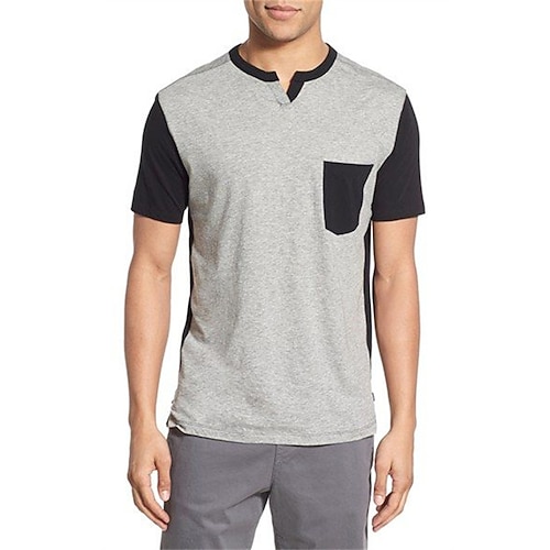 

Men's T shirt Tee Color Block V Neck Light gray Short Sleeve Street Daily Patchwork Tops Casual Comfortable / Summer / Summer