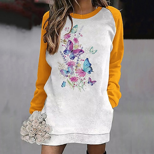 

Women's Sweatshirt Pullover Active Streetwear Long Print White Butterfly Daily Round Neck Long Sleeve S M L XL XXL