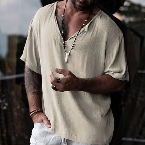 

Men's T shirt Tee Solid Color V Neck Khaki Street Casual Short Sleeve Clothing Apparel Fashion Classic Comfortable Big and Tall / Summer / Summer / Sports
