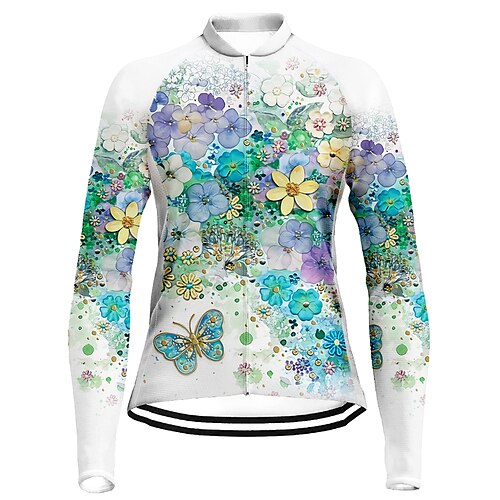 

21Grams Women's Cycling Jersey Long Sleeve Bike Top with 3 Rear Pockets Mountain Bike MTB Road Bike Cycling Quick Dry Moisture Wicking Green Butterfly Floral Botanical Sports Clothing Apparel