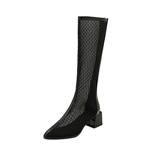 

Damen Stiefel Sandalen Stiefel Sommerstiefel Täglich Kniehohe Stiefel Sommer Blockabsatz Spitze Zehe Süß Gitter Reißverschluss Einfarbig Schwarz