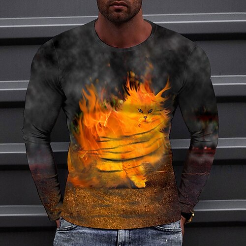 

Men's T shirt Tee Tee Graphic Round Neck Gray Long Sleeve 3D Print Casual Daily Print Tops Fashion Designer Comfortable Big and Tall