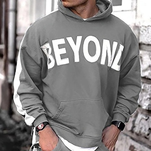 

Men's Pullover Hoodie Sweatshirt Pullover Graphic Letter Print Daily Holiday Going out Hot Stamping Casual Streetwear Hoodies Sweatshirts Wine Red Light Khaki. Black