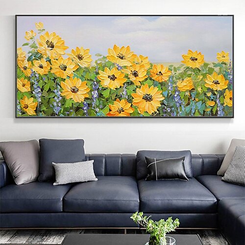 

Mintura Handmade Thick Texture Flowers Oil Painting On Canvas Wall Art Decoration Modern Abstract Picture For Home Decor Rolled Frameless Unstretched Painting