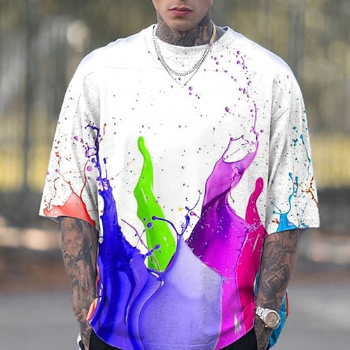 

Men's Unisex T shirt Tee 3D Print Color Block Graphic Prints Crew Neck Street Daily Print Short Sleeve Tops Casual Big and Tall Sports White / Summer / Summer