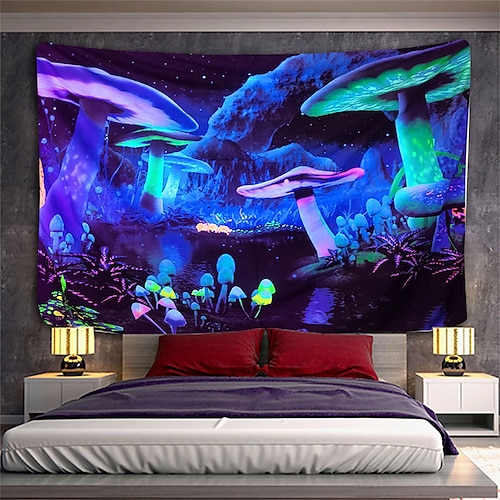 

blacklight uv reattivo grande arazzo da parete arte psichedelica arredamento coperta tenda appesa casa camera da letto decorazione poliestere