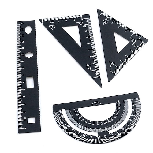 

4 Pack Black Geometry Tool Metal Protractor Aluminum Ruler Set for Students Teacher Metric System (2 Pcs Triangular Ruler Protractor Straight Ruler) School Office