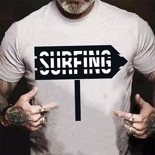 

Men's T shirt Tee Solid Color Graphic Letter Crew Neck White Short Sleeve Outdoor Casual Tops Casual / Sports